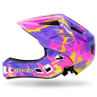 Imagem de YEEKORO Capacete De Bicicleta Infantil Com Proteção Queixo, Ajustável E Removível, Para Meninos Meninas, Ciclismo, Skate, Scooter, Equipamento Proteção, Tamanho 20,5-22"