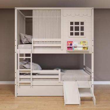 Imagem de Treliche Casinha Reta Removível Escorregador Cortina Branco - Housin