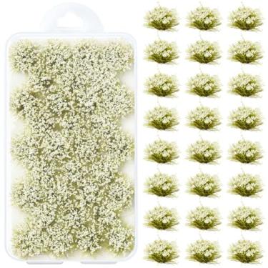 Imagem de SOFPLATE 1 caixa cerca de 32 peças modelo trem grama tufos modelo ferrovia estática nylon branco miniatura artificial pequeno arbusto cenário acessórios para DIY trem paisagem areia layout militar