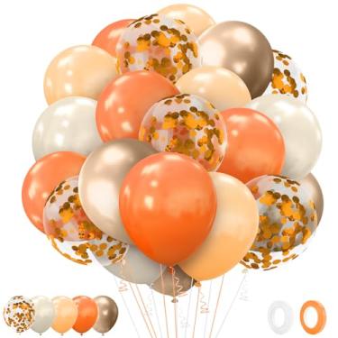 Imagem de Conjunto de balões de outono, 62 peças, kit de balões de festa, 30,5 cm, laranja, champanhe, dourado, retrô, marfim branco, confete branco, kit de balões de látex com fitas para decoração de festa de
