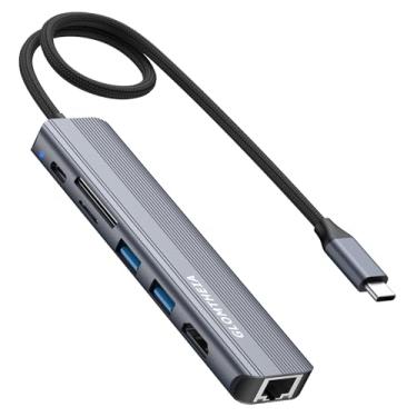 Imagem de Glomtheia Adaptador HDMI USB C Hub Ethernet para laptop Mac, MacBook Air/Pro, base multiporta com Ethernet RJ45 Gigabit, HDMI 4K, USB 3.0, leitor de cartão SD/TF, carregamento PD 100W