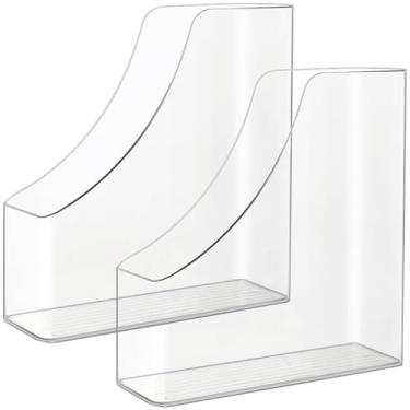 Imagem de QXBXYHM Pacote com 2 porta-arquivos verticais, organizador de mesa de acrílico transparente, organizador de documentos de plástico, porta-revistas de PET transparente, suporte de revistas vertical