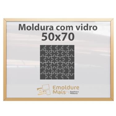 Imagem de Moldura para Quebra Cabeça Cabeca 70x50 1000 peças Com Vidro para Quadro Puzzles Ravensburger cor Dourado