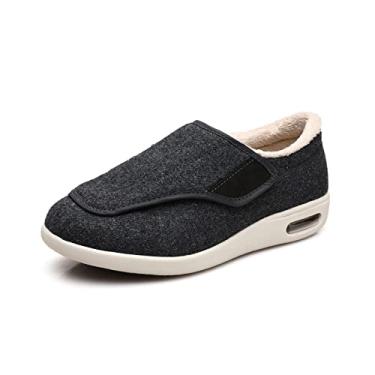Imagem de Sapatos para diabéticos para homens, sapatos de caminhada masculinos quentes com fechamento ajustável com largura X-Wide para pés inchados edema(Gray,47 EU)