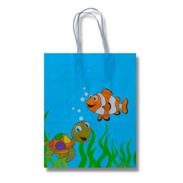 Imagem de Kit com 30 Un. Sacola Fundo do Mar 17,5x8,5x21,5cm Oceano Peixes Animais Marinhos Embalagem Presente Lembrancinha