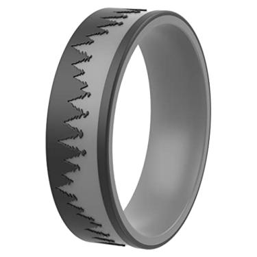Imagem de ThunderFit Anéis de silicone gravados a laser para homens – Aliança de casamento de borracha flexível e confortável – Anel de noivado durável – Presente para ele – Seguro para o trabalho, academia ou