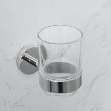 Imagem de Acessórios para banheiro cromados polidos, porta-escova de vaso sanitário, porta-toalhas, saboneteira, prateleira de vidro, gancho para papel higiênico (porta-copos)