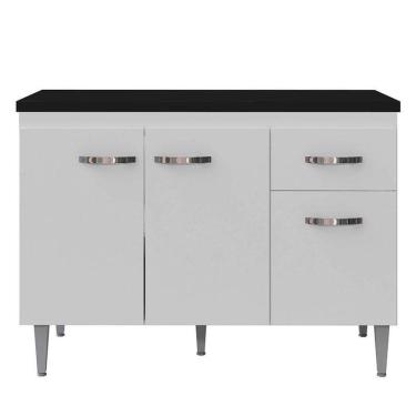 Imagem de Balcão De Cozinha Gabriela Branco Com Tampo 120 Cm Preto Fosco - Ajl