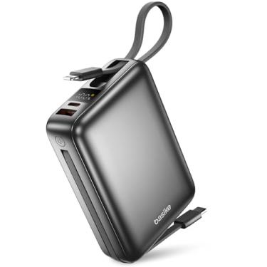 Imagem de Basike Carregador Portátil, Power Bank 20000mAh com Cabos Integrados, Carregamento Rápido 22.5W(MAX), Compacto, Led Indicador de Bateria para iPhone/Samsung/Huawei/Xiaomi (Cinza)
