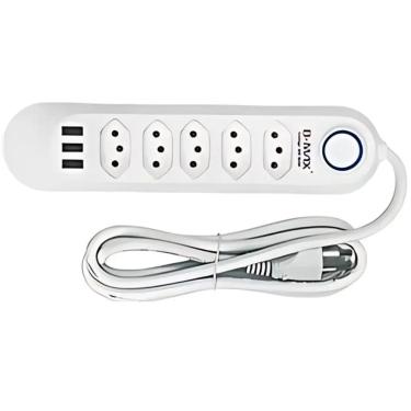 Imagem de Extensao Regua 2M Filtro de Linha com 5 Tomada 3 USB Branca INMETRO