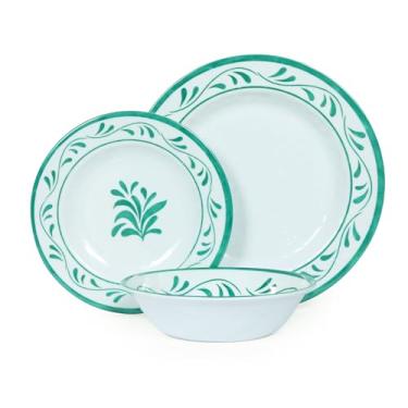 Imagem de Conjuntos de louça de melamina, 12 peças, pratos e tigelas de melamina, conjuntos de pratos e tigelas de festa, conjunto de pratos de acampamento para 4, inquebrável, sem BPA, pode ser lavado na