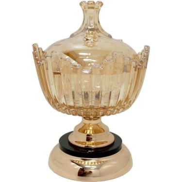 Imagem de Bomboniere Decorativo Em Bronze Luxo De Vidro Com Tampa 25cm