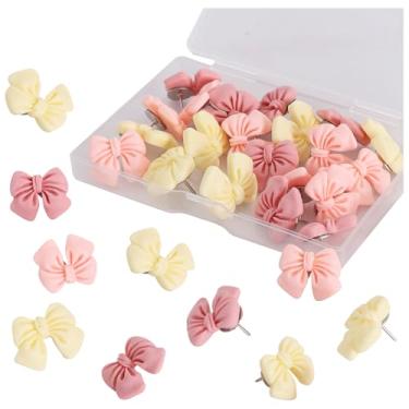 Imagem de Vuzvuv Alfinetes decorativos de laço rosa para quadro de cortiça, tachinhas fofas para casa, escritório (30 peças)