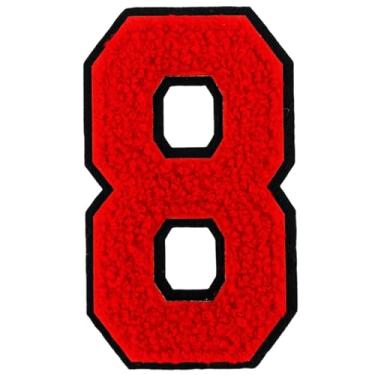Imagem de 1 peça de patch de número de chenille vermelho de 10 cm com borda preta, remendos de ferro para chapéus, bolsas, mochilas, jeans, jaquetas, par com remendos iniciais, letra grande universitária