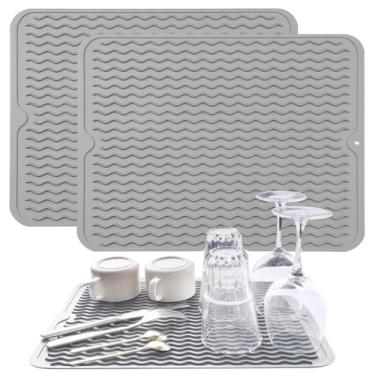 Imagem de Kit 2 tapete escorredor de louça de silicone, tapete escorredor de louça dobrável, 40x30cm, antiderrapante, resistente ao calor, fácil de limpar, adequado para cozinha, culinária, talheres