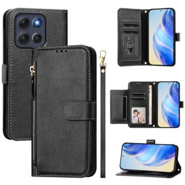 Imagem de Capa compatível com Motorola Moto G56 5G, compatível com Motorola Moto G66Y / G66J 5G PB810000JP PB810001JP PB810002JP Flip PU Leather Zipper Wallet Capas protetoras pretas
