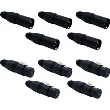 Imagem de Kit 10 Conector Xlr Canon Femea E Macho Preto Sk013 Sk014