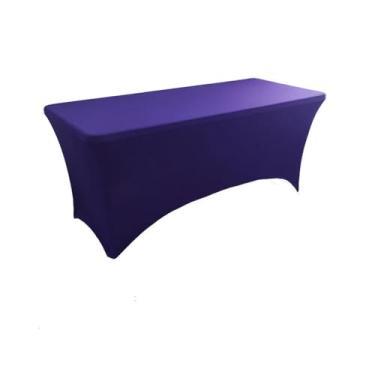 Imagem de Toalha de mesa colorida para decoração de casamento, toalha elástica para banquete, mesa longa retangular, hotel, festa de aniversário, sala de reunião, roxa, 1,2 m, tamanho 122 x 60 x 76 cm