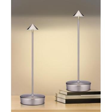 Imagem de Rauphlis Candeeiro de mesa de LED sem fio, pacote com 2, 7000 mAh, luzes de mesa à prova d'água para pátio, jantar, acampamento, escritório, casa, saída USB-A, lembre-se de brilho, regulável, 3 cores