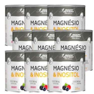Imagem de Kit 9x Magnésio Inositol 210g - Bodyaction (9x Potes, Frutas Vermelhas)