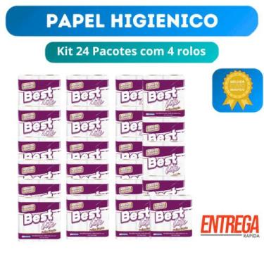 Imagem de Kit 24 Pacotes Papel Higiênico Best Lite Folha Dupla Neutro 20m com 4 