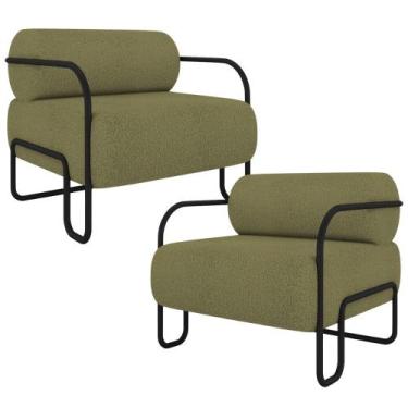 Imagem de Kit 02 Poltronas Decorativa Pés Industrial Moscou K01 Bouclê Verde - L