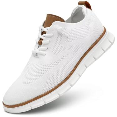 Imagem de Sapatos sociais casuais masculinos moda tênis de caminhada malha oxford trabalho leve sola macia, Branco, 8