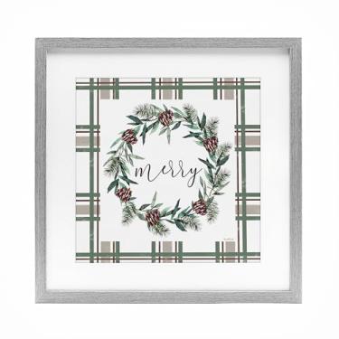 Imagem de Stupell Industries Merry Wreath on Green Plaid Gray Framed Print Under Glass Design por Elizabeth Tyndall, 40,6 x 40,6 cm