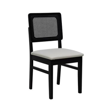 Imagem de Cadeira Lyon Madeira Maciça Encosto Telinha - Preto - Assento Estofado Corano Bege