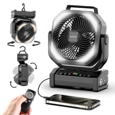 Imagem de Socool Ventilador de acampamento com luz - Ventilador de bateria recarregável de 20000 mAh, tempo máximo de execução de 112 horas, 9 velocidades, display digital, temporizador, oscilação automática
