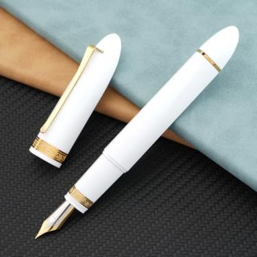 Imagem de Majohn V60 Caneta-tinteiro com pistão triangular ponta EF, resina dourada branca para escritório com caixa de presente