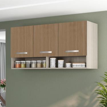 Imagem de Armario Aereo Cozinha 3 Portas 1,20 M Com Nicho Alice Plus Elmo/marrom Hr Móveis