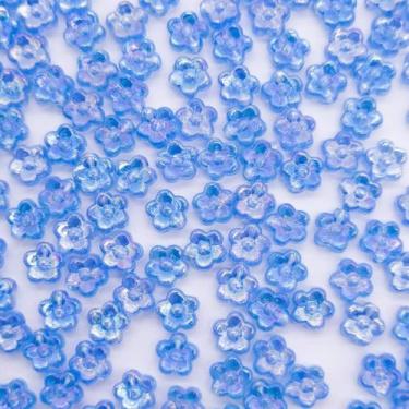 Imagem de Miçanga Flor Acrílico Azul Transparente Irisado 5 Pétalas 6mm 500pçs 5
