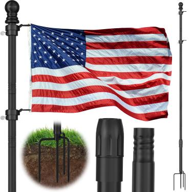 Imagem de KBLOONG Mastro de bandeira resistente preto de 3,5 m - alumínio à prova de ferrugem, base de 4 pinos, extragrosso para quintal e jardim (sem bandeira)