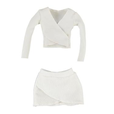 Imagem de oshhni 1:6 Crop top feminino manga comprida ajustado cosplay, moda, clássico, roupas de boneco de ação para acessório de boneco de ação de 12 polegadas, Branco