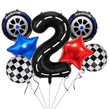 Imagem de Race Car Balloons Cars Birthday Decorations Foil Wheels Balloon, Large 40 Inch Black Number 1 Balloons for 1st Racing Theme Birthday Party Decor 7 Pcs