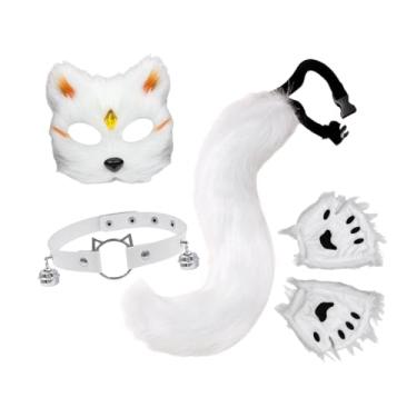 Imagem de IEUDNS Conjunto de máscara e cauda de gato e, gargantilha fofa para brincadeira de Natal, fantasia de carnaval, Ouro Branco