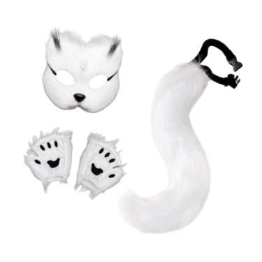 Imagem de Baoblaze Conjunto de máscara e cauda de animal, máscara de gato de Halloween para baile de carnaval, presentes de baile de máscaras, Chip Preto E Branco