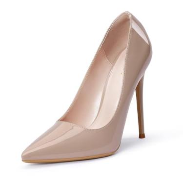 Imagem de Scarpin feminino GENSHUO 12 cm com Bico Fino Fechado, Salto Alto Agulha, Fácil de Calçar, Nude., 35