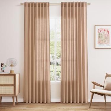 Imagem de Cortinas de linho pêssego de 213 cm de comprimento para quarto feminino, filtro de luz traseira, privacidade, cortinas transparentes, modernas, fazenda, decoração costeira, cortina de gaze texturizada