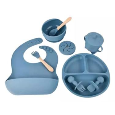 Imagem de Kit Introdução Alimentar Bebe 8 Peças Silicone, Livre de BPA, Atóxico, Seguro (Azul)