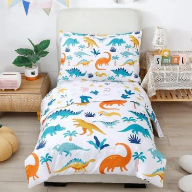 Imagem de Conjunto de roupa de cama infantil PERFEMET Cartoon Dinosaur Print 4 p