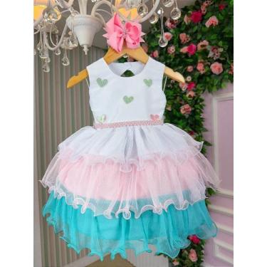 Imagem de Vestido Infantil Branco Bebe Saia Babados Verde e Rosa - no-brand, M, 