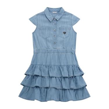 Imagem de GUESS Vestido jeans Lyocell de manga curta para meninas, Dreamy Super Light Blue, 14 Anos