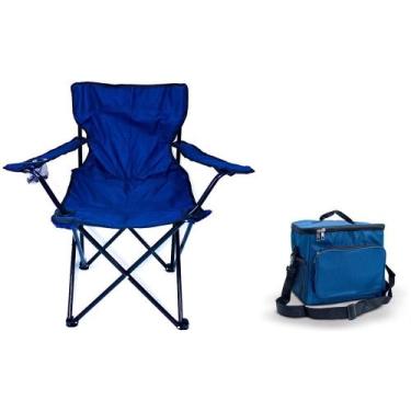 Imagem de Cadeira Camping Pesca Dobrável Apoio Braços + Bolsa Térmica - OMEGA