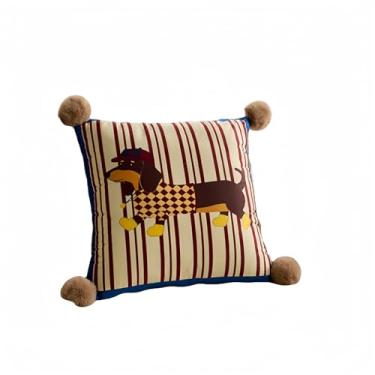 Imagem de lomysoali Capa de almofada divertida e fofa com design de desenho animado de dachshund, fronha decorativa de cachorro para quarto, sala de estar, carro, ao ar livre, sofá, 46 x 45 cm (impressão frente