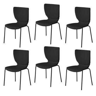 Imagem de Conjunto 6 Cadeiras Base Tubular Fixa Mono Preto
