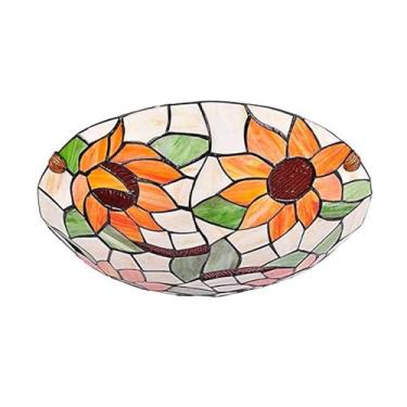 Imagem de Tiffany Lâmpada de teto tradicional para montagem de teto, abajur, vitral, missão invertida, 30,5 cm/40,6 cm, luminária suspensa para sala de estar, quarto, hotel, café, sala de estudo (flor 30,5