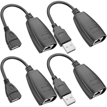 Imagem de BERANMEY Adaptador de extensão USB RJ45, 2 pares de extensor USB RJ45 sobre cabo de extensão Cat5/Cat5e/Cat6, conector de até 45 metros de comprimento