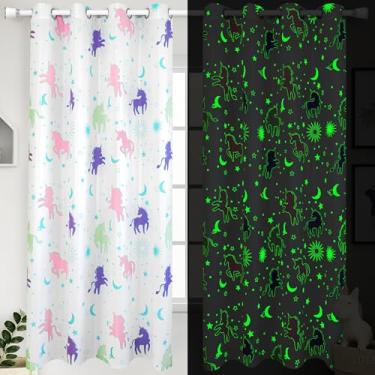 Imagem de Muwago Cortinas de unicórnio para decoração de quarto de meninas, brilham no escuro, cor pastel, princesa, rosa e roxo, quarto de estrelas coloridas para adolescentes ou bebês, crianças, kawaii